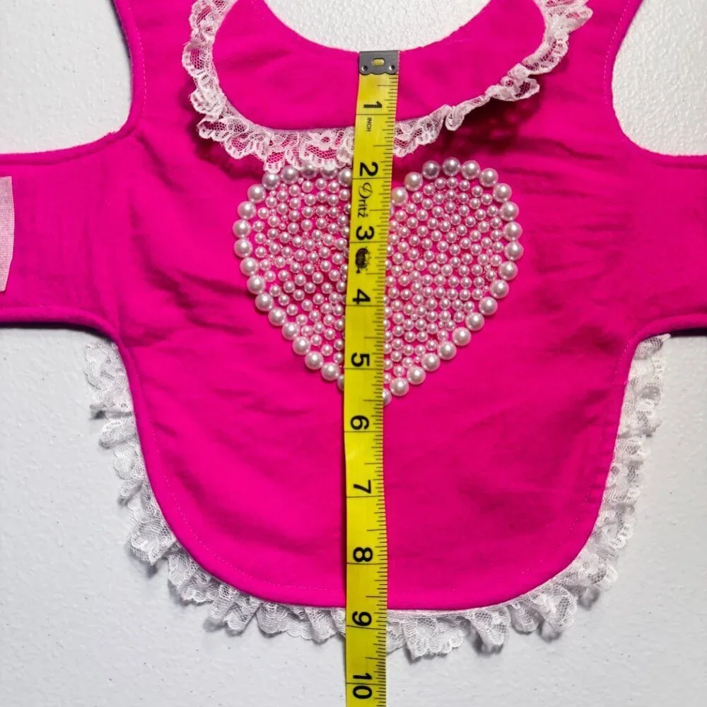 Luxury Pink Pearl Heart Dog Dress – Handmade Lace Pet Outfit XS
